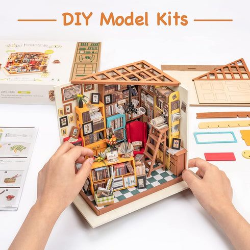 ROBOTIME DIY Miniature House Kit Miniature Dollhouse Kit Tiny House Kit for Adults Library House Kits Best Birthday