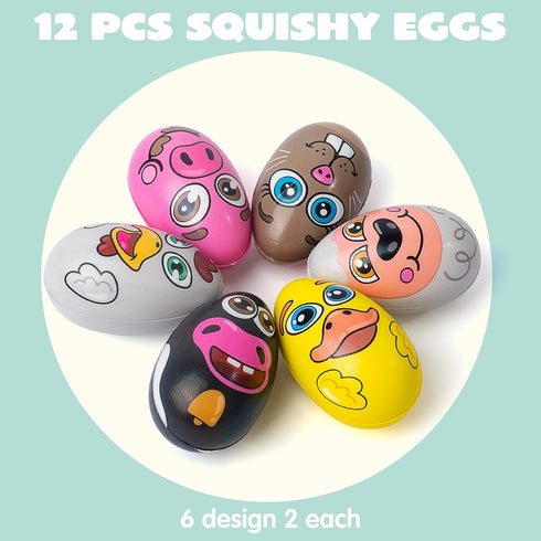 12 JOYIN PCS Easter Egg Squishy Toy for Easter Eggs Hunt Animal Themed with Characters, Slow Rising Stress Relief Soft