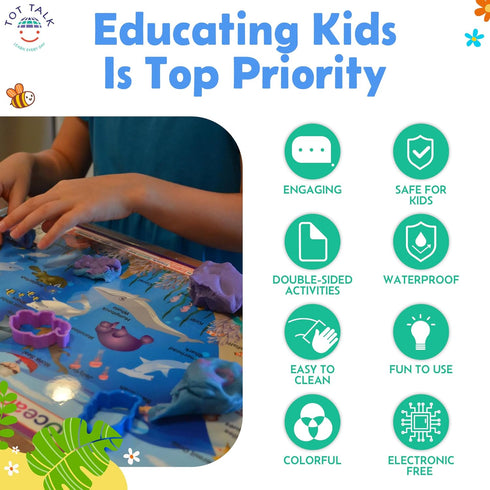 Tot Talk Mountain Animals Educational Placemat for Kids – Durable, Double-Sided, Waterproof, Wipeable, 17.5” x 11.5”