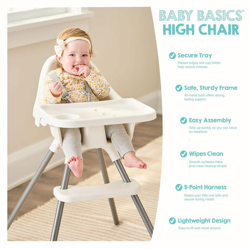 5-Point Regalo Baby Basics High Chair for Babies and Toddlers, Baby High Chair with Removable Oversized Tray & Cup