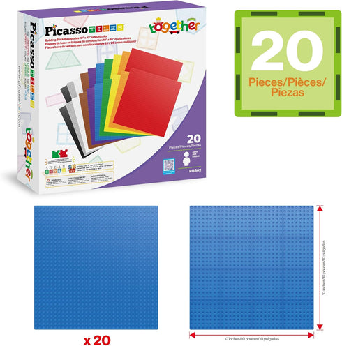 20 Pack 10"x10" Set 3+ PBS02 PicassoTiles Brick Baseplate Classic Building Block Foundation Kit Platform Multi Color