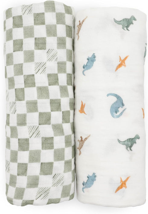 100% 2 Pack Set 2 Little Unicorn Certified Natural Organic Cotton Muslin Swaddle Blanket | Giftable of swaddles (Little