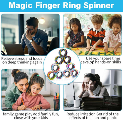 12Pcs Set Magnetic Rings Fidget Toys Spinner Prizes for Kids Classroom Party Favors,Finger Magnet Rings Endless Hours