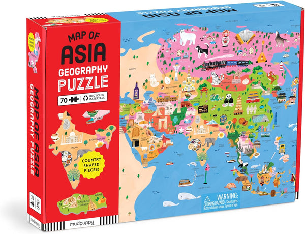 Mudpuppy Map of Asia 70 Piece Geography Puzzle with Country-Shaped Pieces and Iconic Landscapes