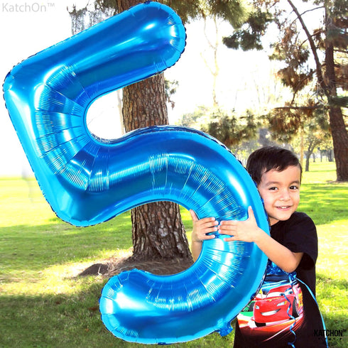 KatchOn Giant Blue Number 5 Balloon, 40 Inch, 5th Birthday Decorations for Boys, Shark Theme
