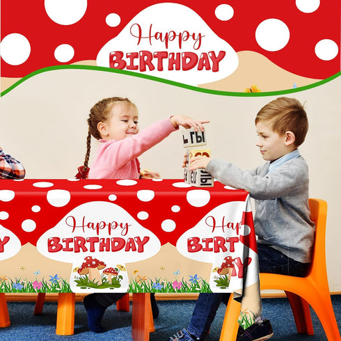 Dydamud 3PCS Mushroom Birthday Party Decorations, Mushroom Tablecloth Plastic Table Cloth for Mushroom Party