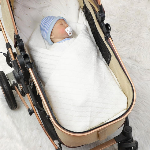 Baby Receiving Blanket for Boys Girls Knit Neutral Swaddle Blankets Soft Lightweight Crib Stroller Blankets for Newborn Infant Toddlers White 30 x 40 Inch by Wugugu
