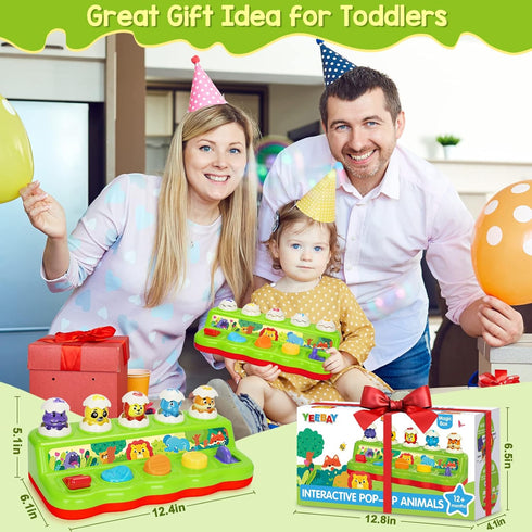 YEEBAY Pop Up Animals Toy with Music & Sound, Early Developmental Toy for 12-18 Months Baby, Infants & Toddlers