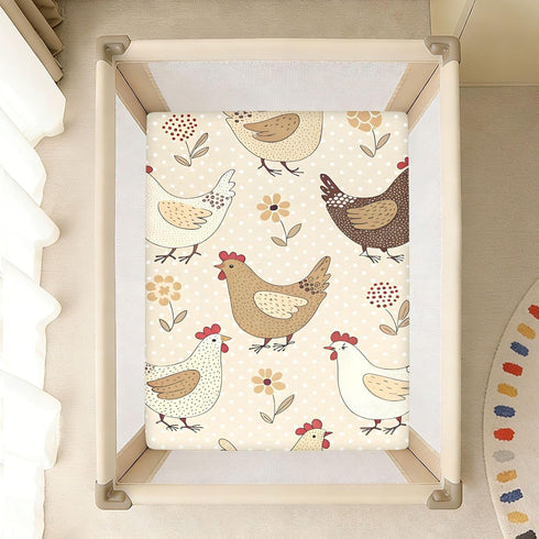 CZXW 52" 28" Netural Hens Crib Sheets Fitted x Natural Cotton Soft & Breathable for Baby Crib Mattress
