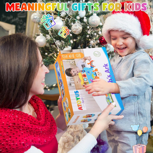 2 3 4 2-4 Toddlers Noah's Ark Toys with Wooden Animal Shape Sorters, Baptism Gifts for Girls Boys Years Old, Montessori