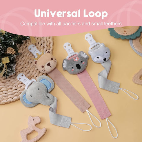 2 Pack TYRY.HU Pacifier Clip for Baby Girls, Neutral Pacifier Holder Clip for Boys, Soft Webbing Soothie Stuffed Animal