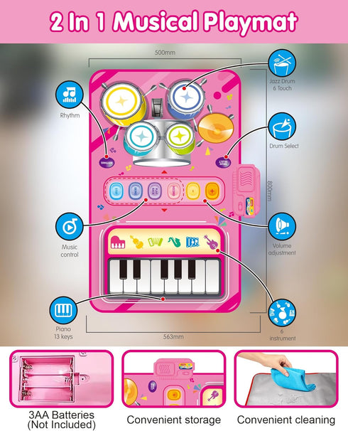 1 12-18 1-2 DQMOON Toys for Year Old Girl Gifts, Baby Musical Mat with Piano & Drum, Adjustable Volume, Months Toddler
