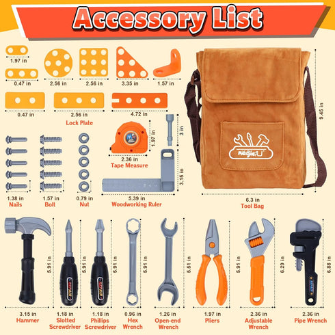 Set,MAGIC4U Set Bag,11 3-6 Kids Tool Toddler Tool with Tool Tools Equipements,Pretend Play Construction Kits for Kids