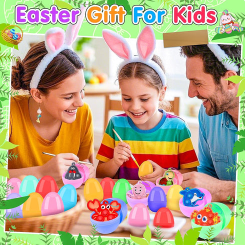 24 Pack Toys,2.7inch Kiss Monkey Prefilled Easter Eggs with Easter Eggs Filled with Sea Animal Pop Toys,Easter Basket