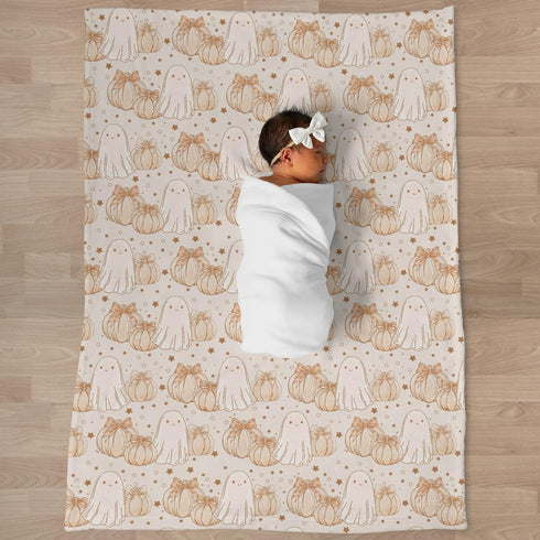 Selgkds 60x80inch Pastel Pumpkin Halloween Fall Baby Blankets for Boy Girl Autumn Pumpkins Bows Stars Infants Toddler