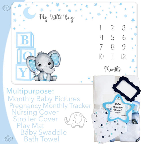 Amity Baby 2 Monthly Milestone Blanket for Boy Premium Extra Soft Fleece for Baby Shower Newborn Month Nursery Decor
