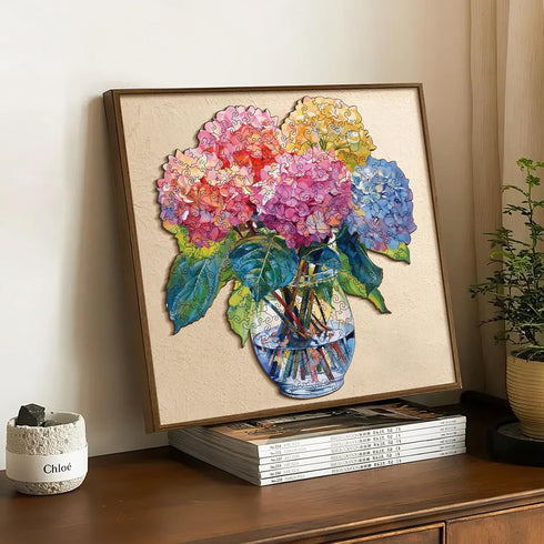 200 10.23x11.6 Pieces Flowers Wooden Puzzles for Adults, Hydrangea Unique Shaped Wooden Jigsaw Puzzles for Adults