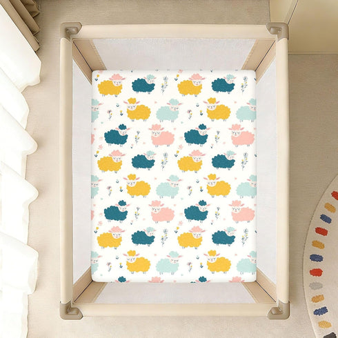 miaozhen 1 Pack 52x28 Cotton Baby Crib Sheets for Boys Girls Soft Breathable Funny Ocean Lambs Muslin Crib Sheets