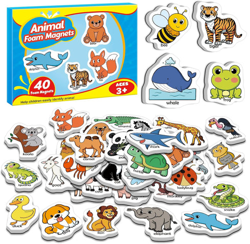 40 Animal Fridge Magnets for Toddlers, Educational Foam Refrigerator Magnets for Kids Learning Activities