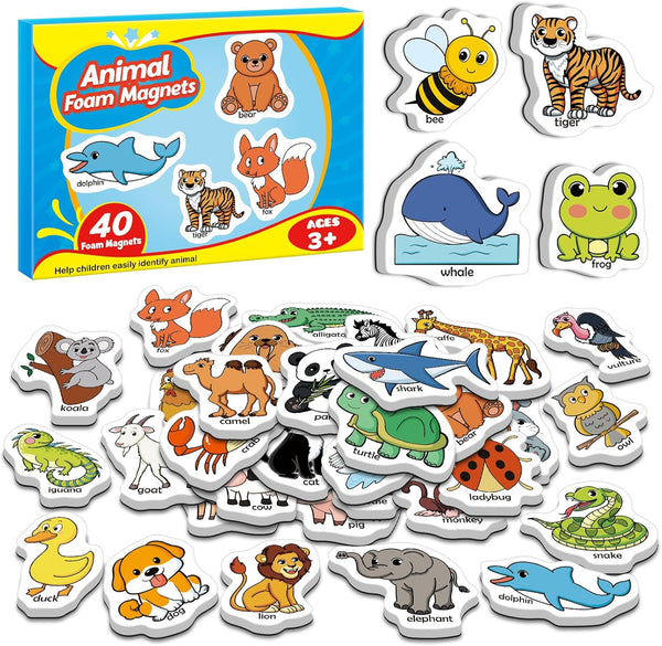 40 Animal Fridge Magnets for Toddlers, Educational Foam Refrigerator Magnets for Kids Learning Activities