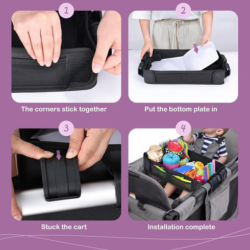 W2, Babenest Stroller Snack Tray for Wonderfold Wagon Foldable Thickened Snack Tray with Cup Holder, Storage Mesh Bag