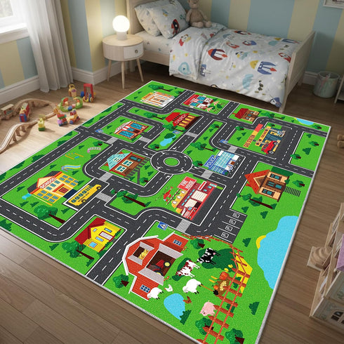 DINSUMRUG (59X39.4 INCH, 1) Kids Carpet Car Play Rug, City Life Traffic Road Kids Rug Playmat,Non Slip Children