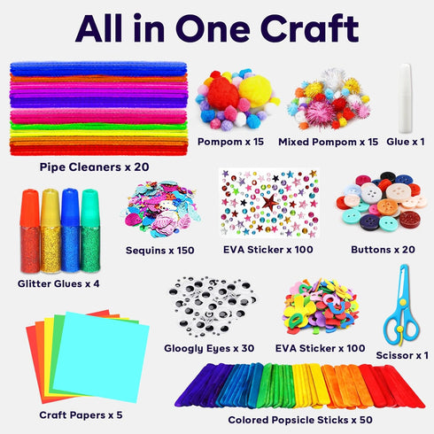 FUNZBO Arts and Crafts Supplies for Kids - Craft Kit with Glitter Glue Stick, Pipe Cleaners Craft & Craft Tools, DIY School Supplies Kit, Girls Toys, Gifts for Girls and Boys age 4+ by FUNZBO