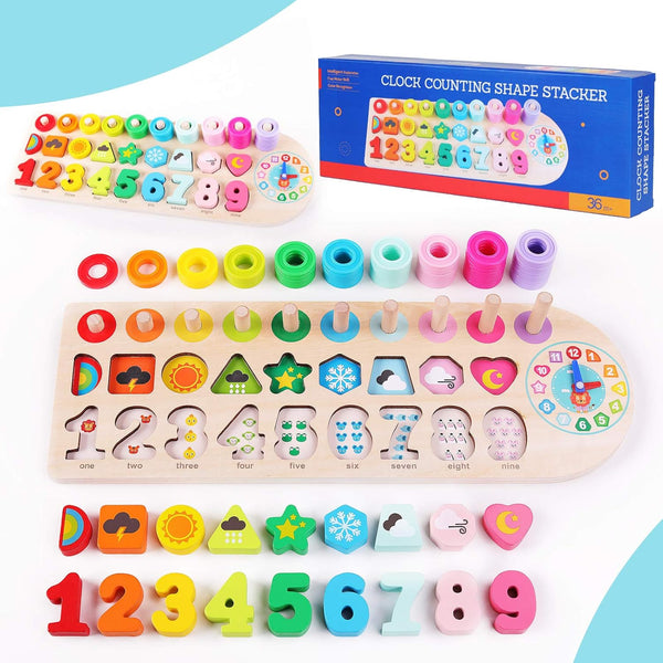 QZMTOY Preschool Educational Montessori Toys, Toddler Puzzles Number Shape Sorter for Kids Age 3-5
