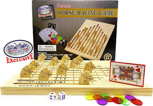 Set Exciting Wooden Horse Racing Game with Dice and Cards