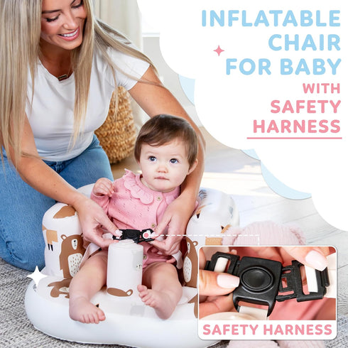 3-36 Inflatable Chair for Baby with Safety Harness, Built-in Pump & Non-Slip Base Infant Sit Up Seat for Months
