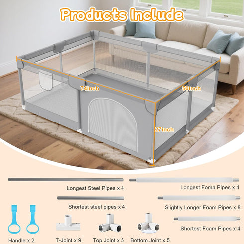 74"x50" 2 Large Baby Playpen - Playpen for Babies and Toddlers with Breathable Mesh & Handles - Baby Fence Playard