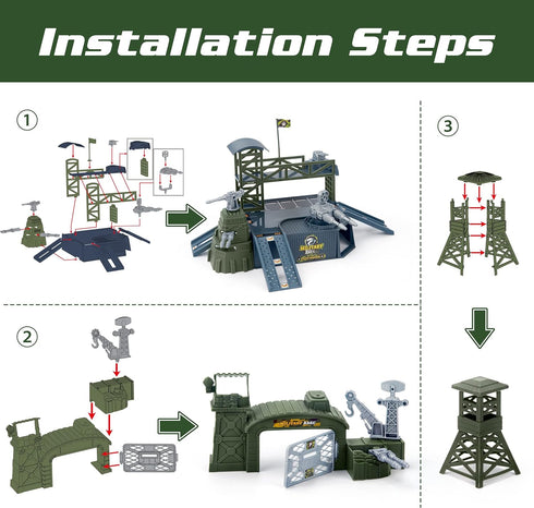 Set 13 XDUOYJOY Military Base Toy, Army Toys with Vehicles Airplane Tank Trucks Helicopter Fighter Jet, Play Mat