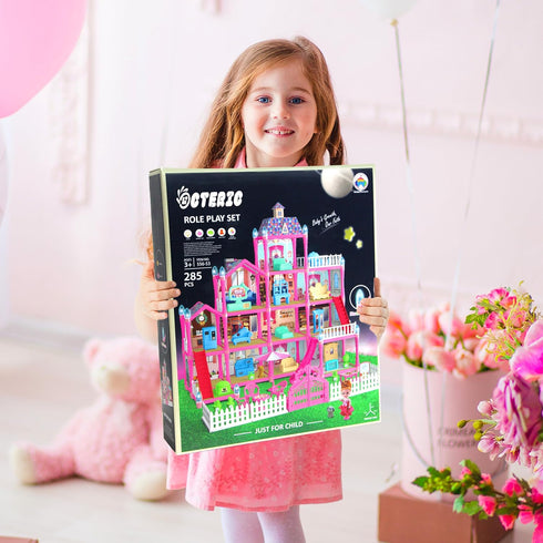Doll House for Girls, 11 Rooms Dollhouse with Dolls, Puppies, Furniture, LED Light, Toddler Playhouse Gift