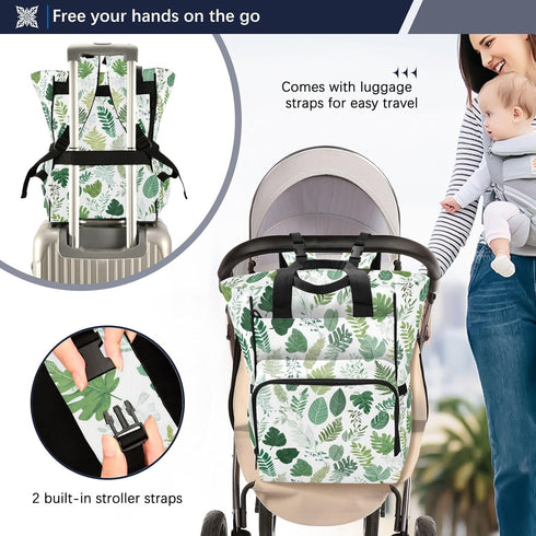 SUABO Backpack Beautiful Hand Drawn Leaf Pattern Baby Diaper Bag Large Bag Waterproof Travel Diaper Bags for Moms