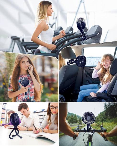 Stroller Fan USB Rechargeable, Portable Battery Operated Cooling Fan with Flexible Tripod Clip for Baby Stroller