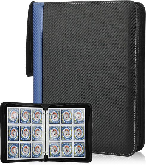 9 Pockets Trading Card Binder with Sleeves, 900 Double Sided Pocket PU Card Collection Binder, Blue