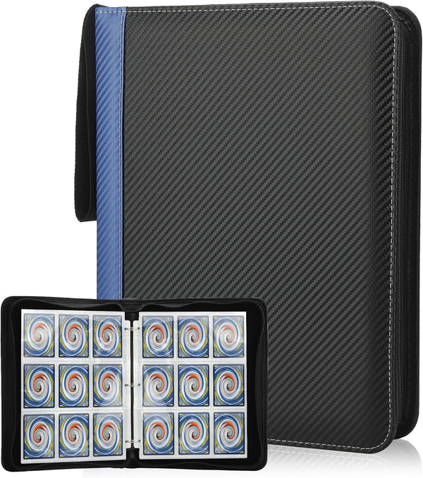 9 Pockets Trading Card Binder with Sleeves, 900 Double Sided Pocket PU Card Collection Binder, Blue