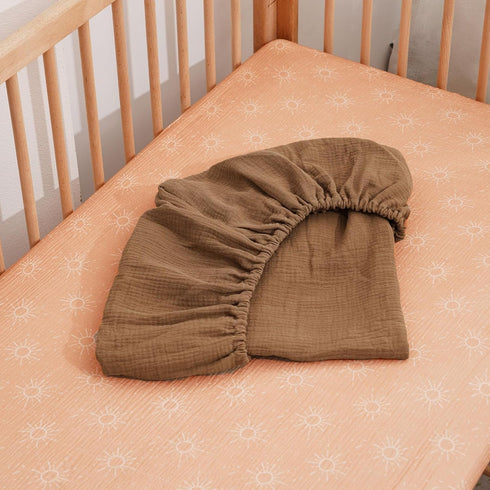 CoolaPeach Sheets100% Girls,2 Pack 28''x52''(Sun) Muslin Crib Organic Cotton Baby Sheets for Boys & Muslin Mini Crib