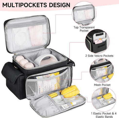 Jaffzora S1 S2, Pack,Black Breast Pump Bag Compatible with Spectra and Breastmilk Baby Bottle Cooler Bag with Ice