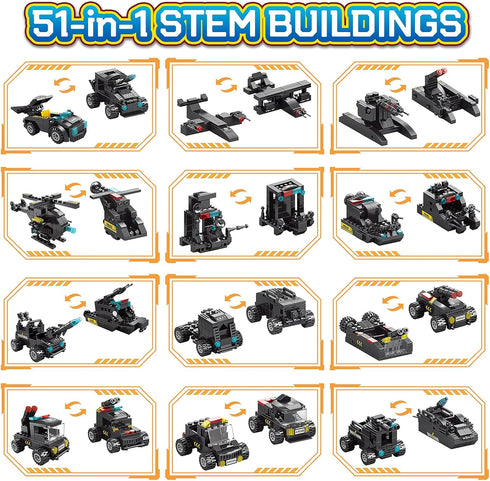 HISTOYE 51-in-1 Robot Building Kit, STEM Erector Set for Kids 8-12, Engineering Construction Toys Gifts