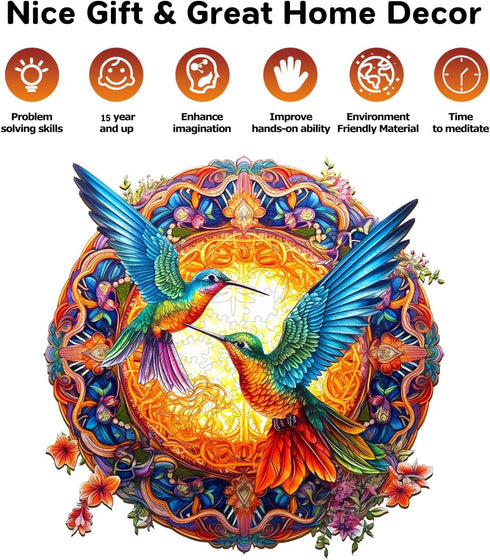 Wooden Puzzles for Adults - Hummingbird Wooden Jigsaw Puzzles, Unique Animal Shape, Christmas Gifts