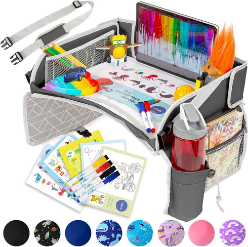 PILLANI Kids Travel Tray for Car: Car Seat Tray for Kids Travel, Toddler Lap Desk Organizer for Road Trip Activities