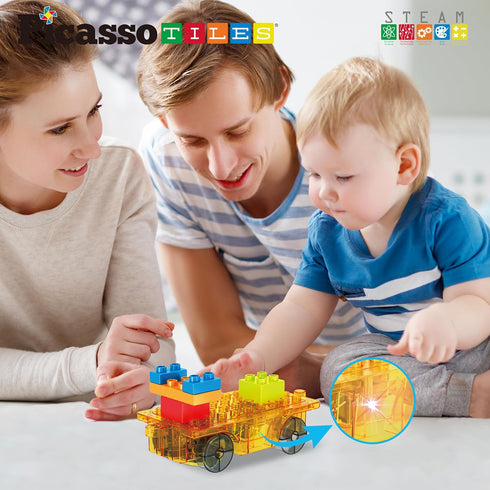 PicassoTiles Magnet Tile Motorized Car Base - Self Turning Omnidirectional Truck with Light and Motor