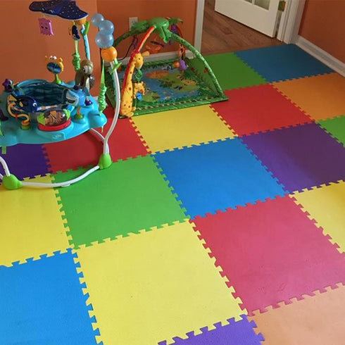 2'x2', 1/2" 6 Pack) FlooringInc's Rainbow & Natural Harmony Playmat - Kid Safe Foam Floor Tiles with Removable Edges