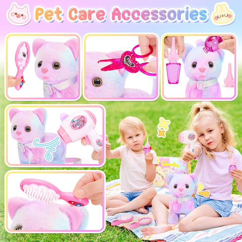 NINAOR Plush Interactive Cat Toys for Kids with Tote Bags, Stuffed Robot Pet Kitten with Leash Walking Meow Pretend