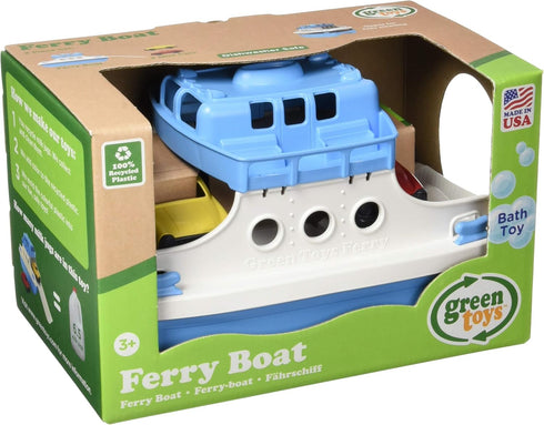 Green Toys Blue/White Ferry Boat, Kids Bath Toy Floating Vehicle, Pretend Play, Motor Skills, No BPA, Dishwasher Safe