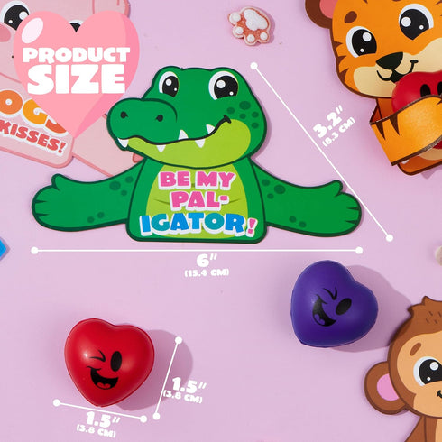 28 JOYIN PCS Valentine Animal Cards with Heart Stress Ball, Heart Shape Squishy Toy Stress Relief Fidget Toy