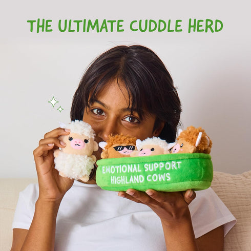 Set, 5 Emotional Support Highland Cows by Relatable, Cuddly Stuffed Animals and Plushies Small Gifts for Mom, Includes
