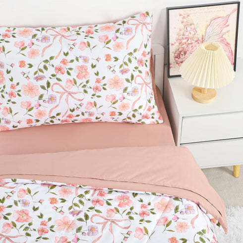 Set 4 Set TANOFAR Floral Toddler Bedding for Girls, Pieces Soft Microfiber Crib Bed Including Reversible Comforter