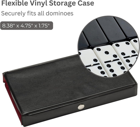 6 WE Games Two-Toned Black & White Double Dominoes with Spinners - Ideal Size, Vintage Style Case, Family and Adult